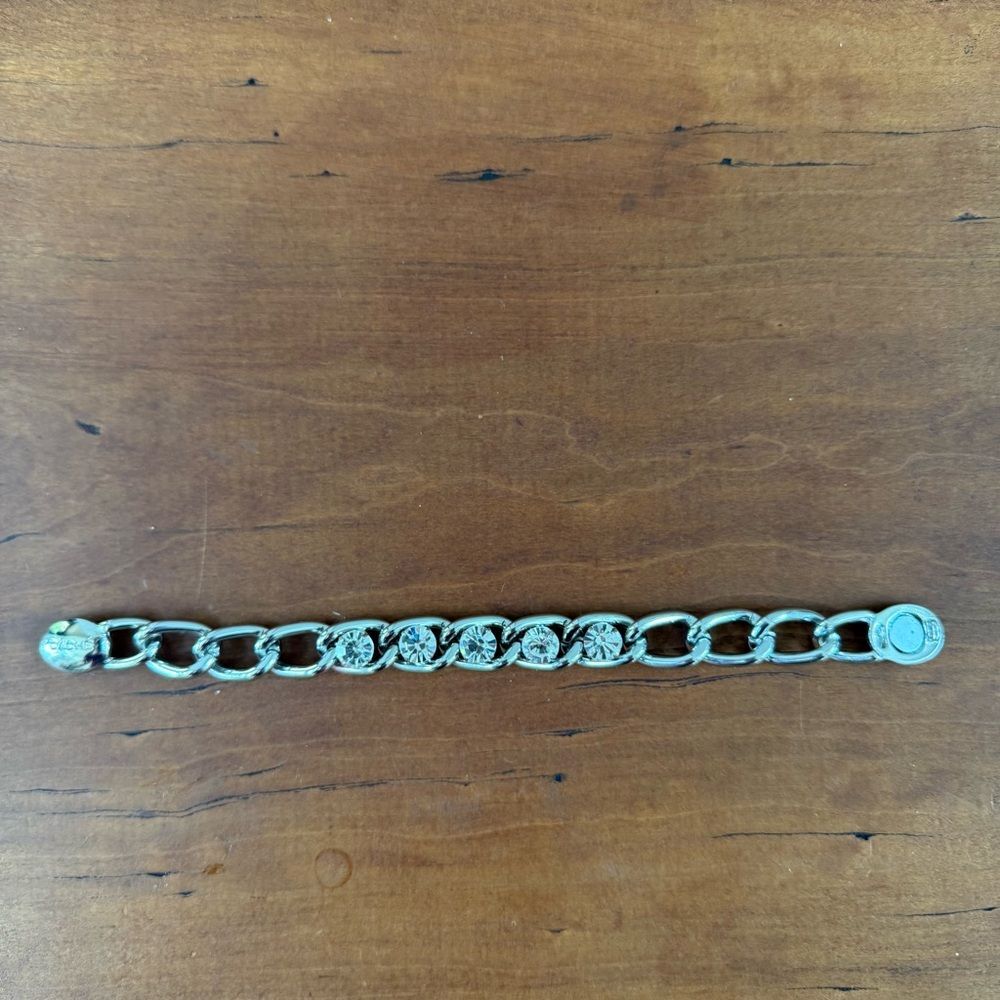 Cache Silver Rhinestone thick chain link Bracelet magnetic closure